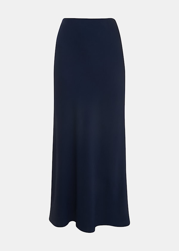 Navy Satin Bias Cut Skirt