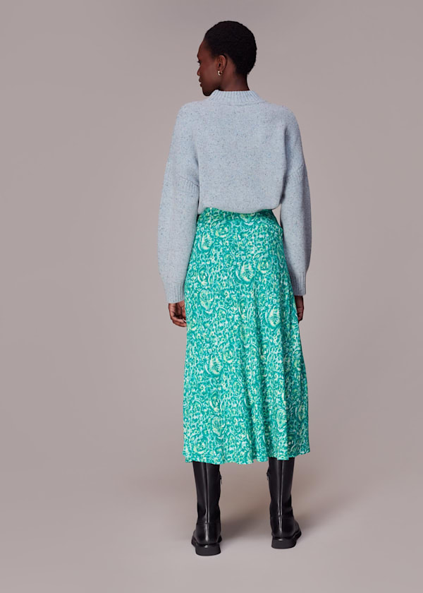 Green Clouded Floral Bias Cut Skirt