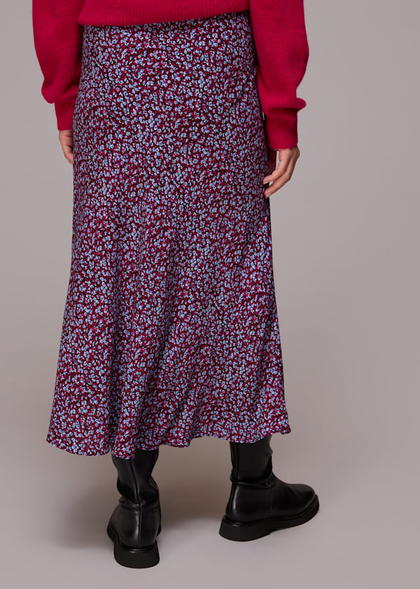 Purple Floral Garden Bias Cut Skirt