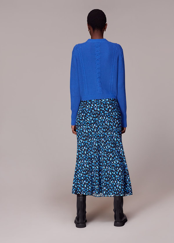 Blue Blurred Floral Bias Skirt