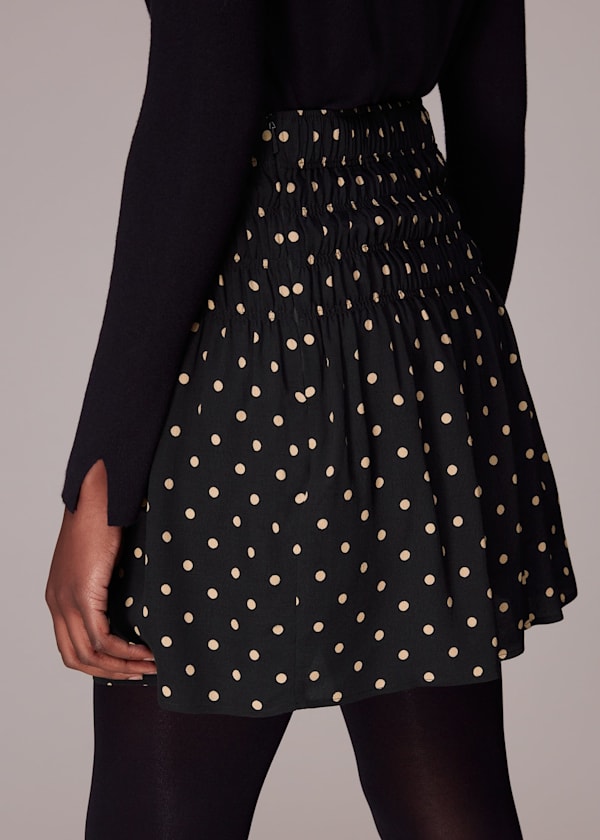 Black Spot Shirred Mini Skirt