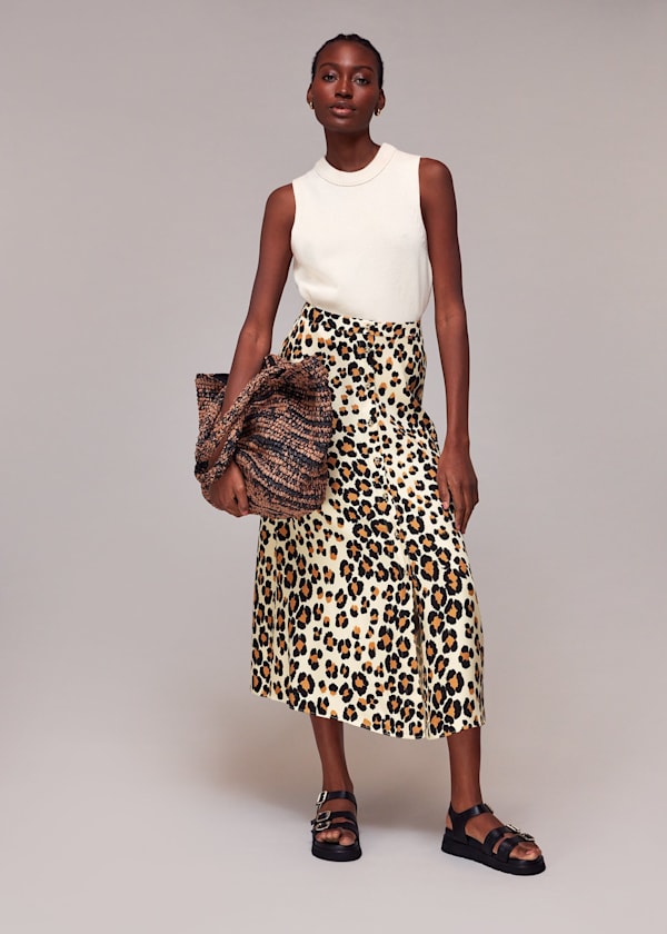 Painted Leopard Button Skirt