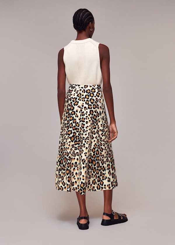 Painted Leopard Button Skirt