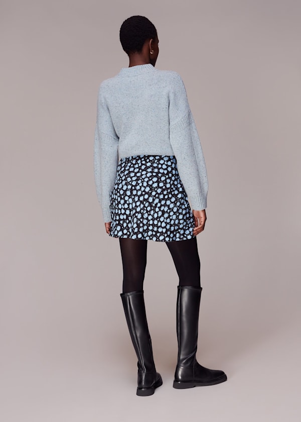 Blue Brushed Dalmatian Mini Skirt