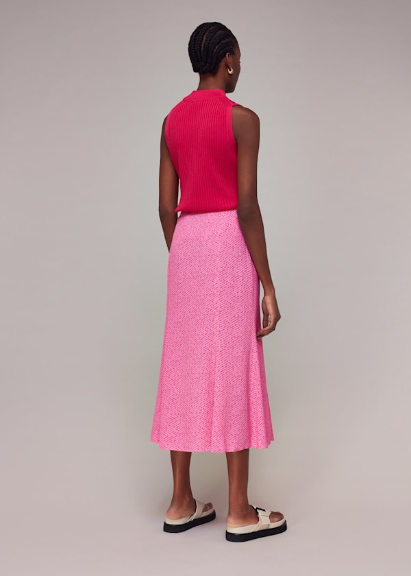 Pink Diagonal Fleck Button Skirt