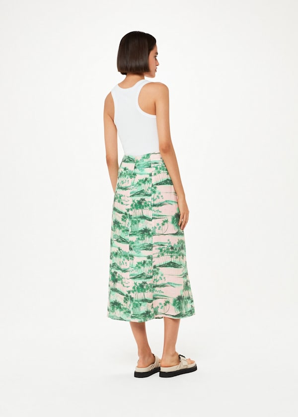 Pink Waving Palms Button Skirt