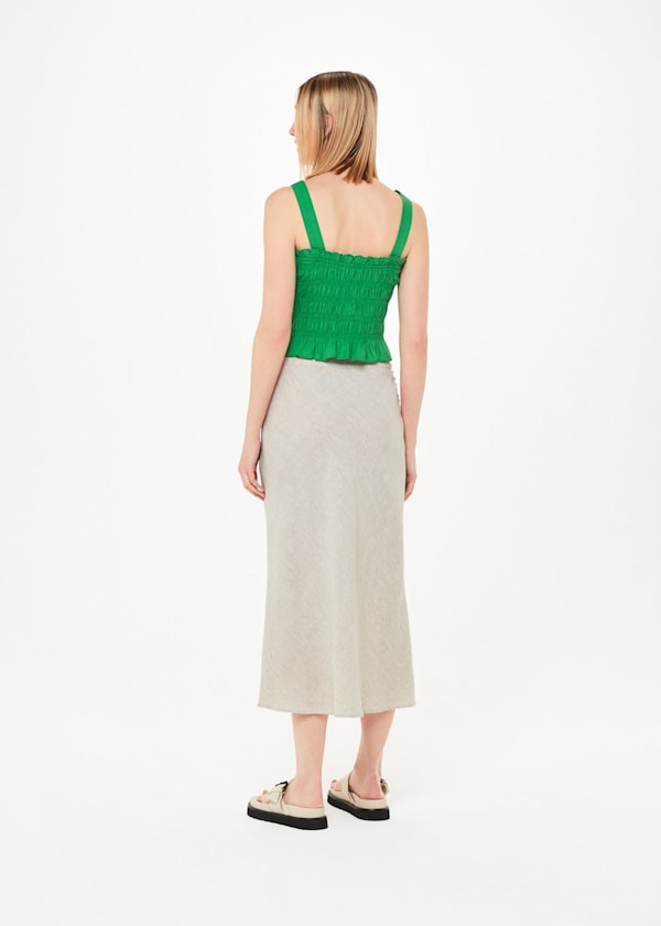 Oatmeal Linen Side Button Skirt