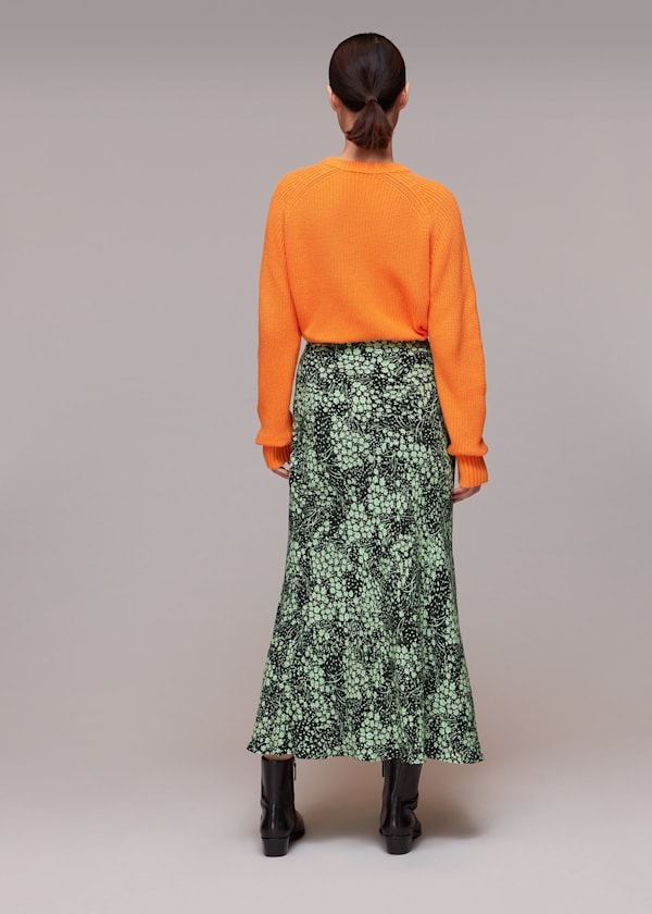 Green Daisy Meadow Bias Cut Skirt