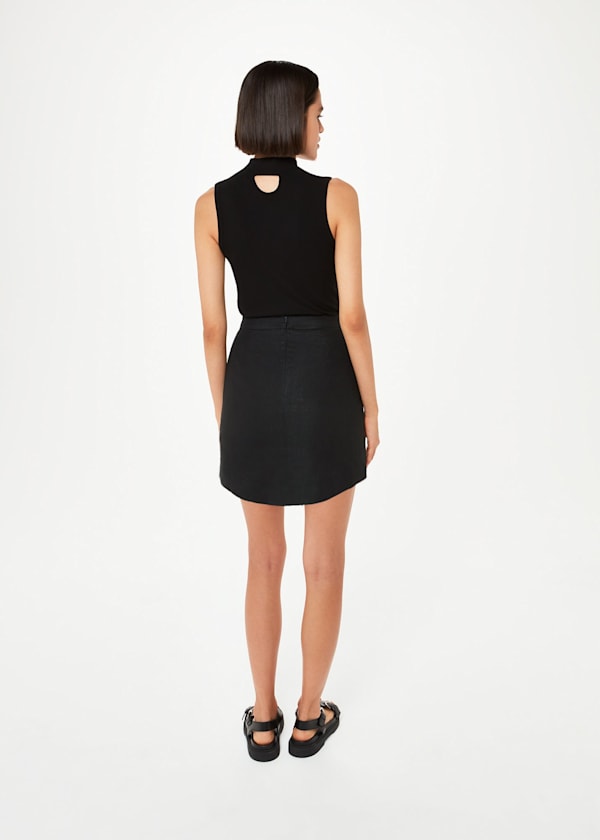Black Curved Hem Linen Skirt