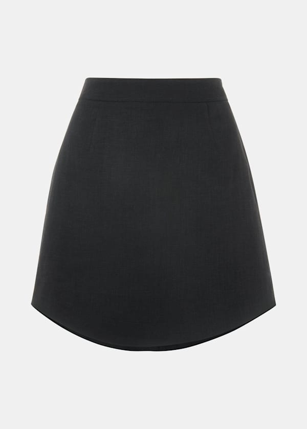 Black Curved Hem Linen Skirt