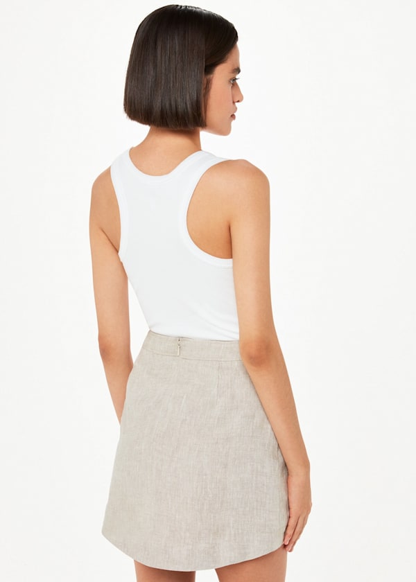 Oatmeal Curved Hem Linen Skirt
