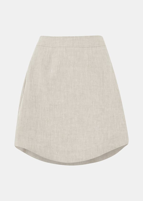 Oatmeal Curved Hem Linen Skirt