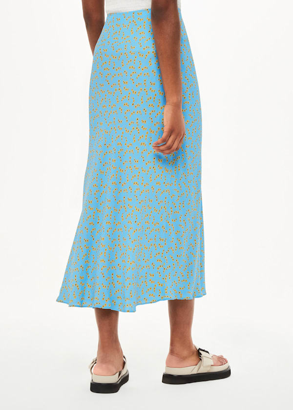 Blue Floral Crescent Bias Cut Skirt