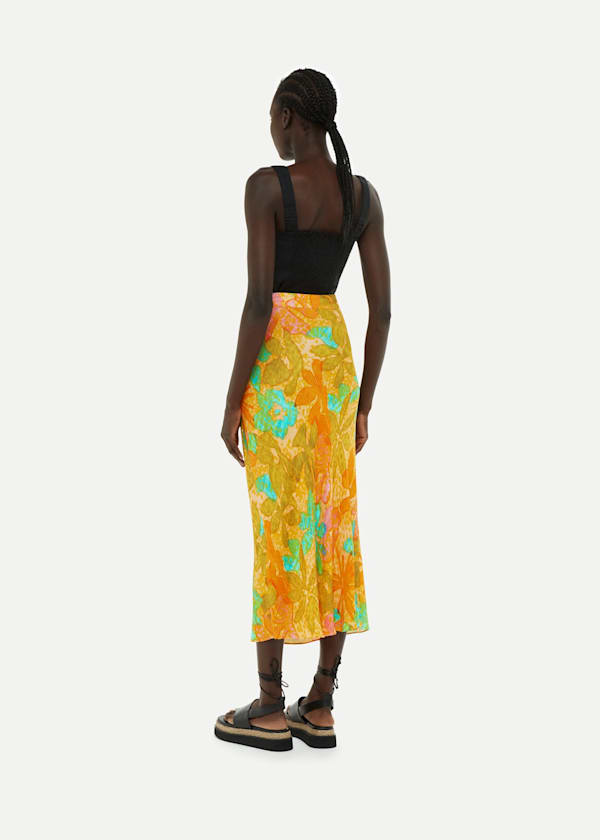 Multicolour Palm Floral Side Button Skirt