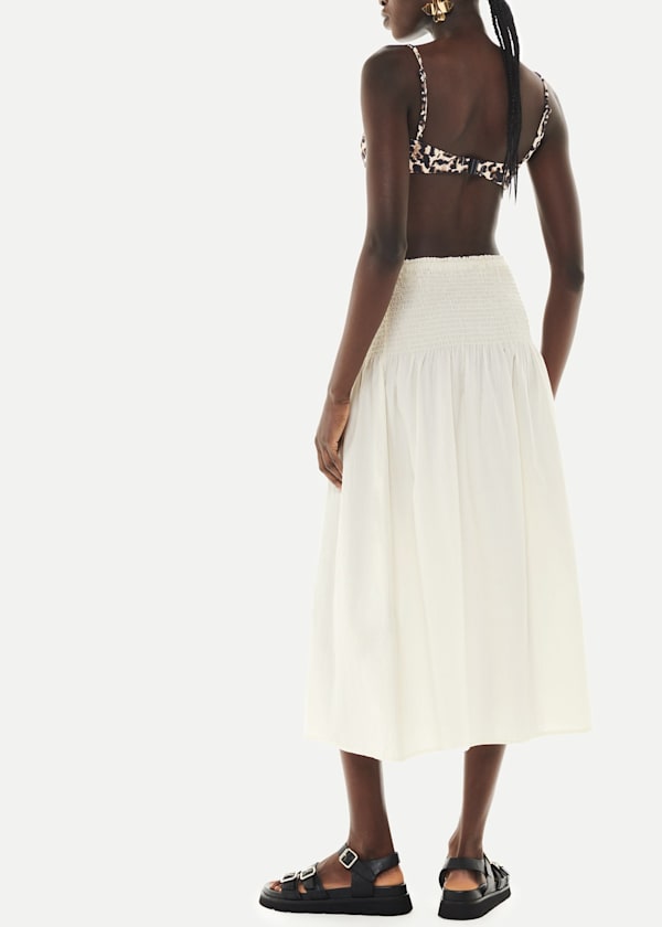 Ivory Smocked Waist Midi Skirt