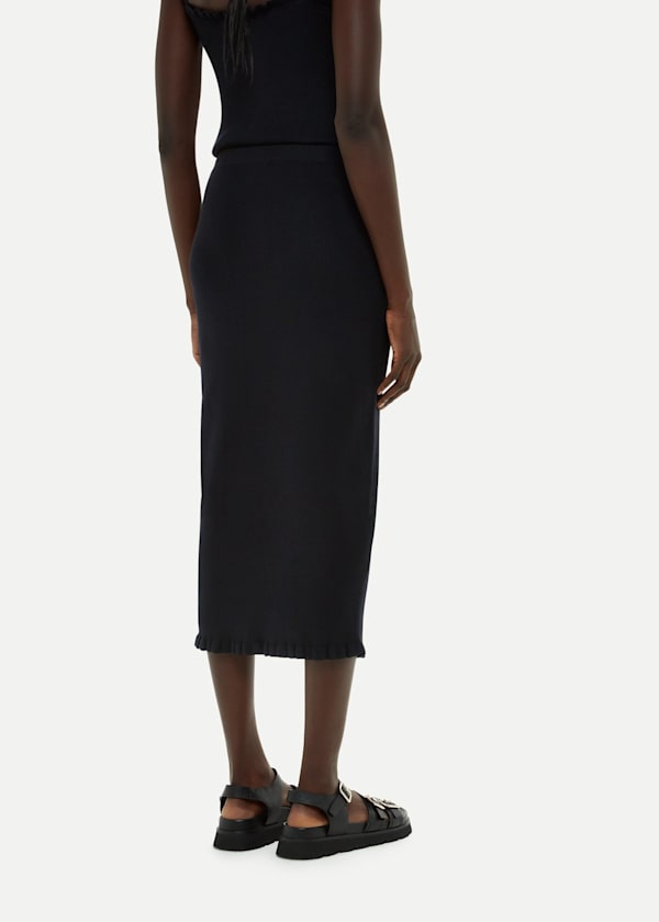 Black Frill Hem Knitted Midi Skirt