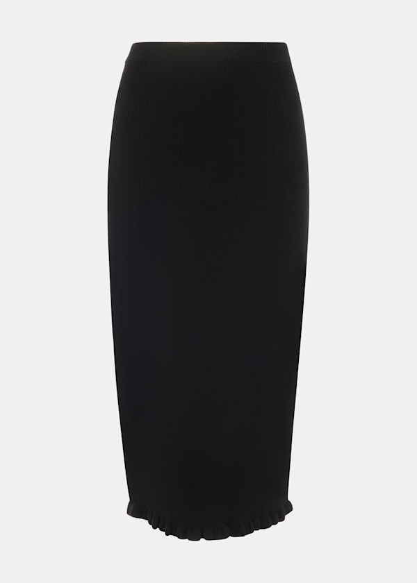 Black Frill Hem Knitted Midi Skirt