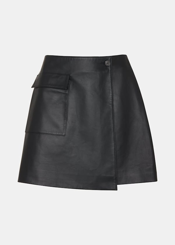 Black Wrap Leather Mini Skirt