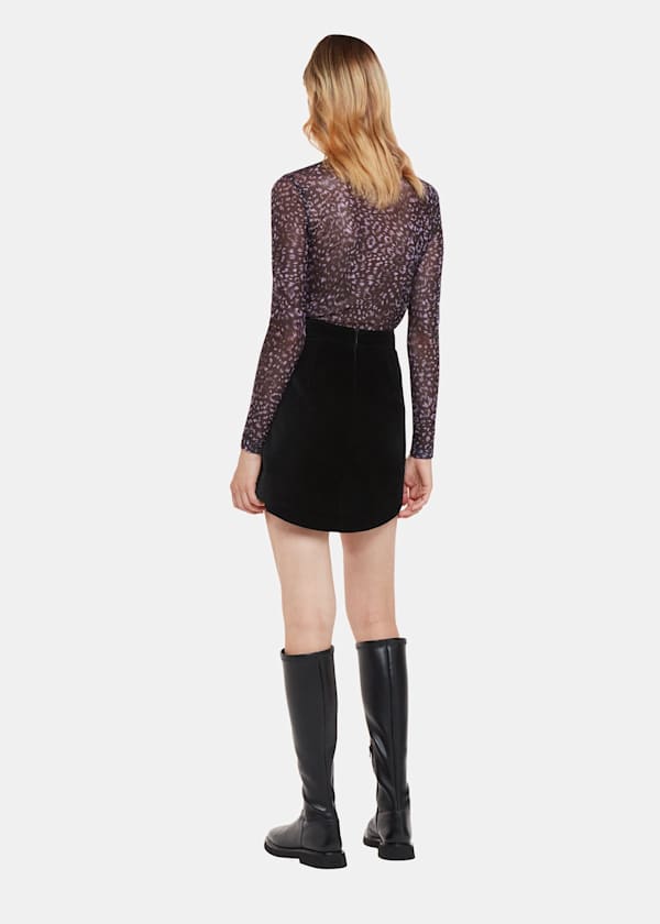 Black Velvet Curved Hem Mini Skirt