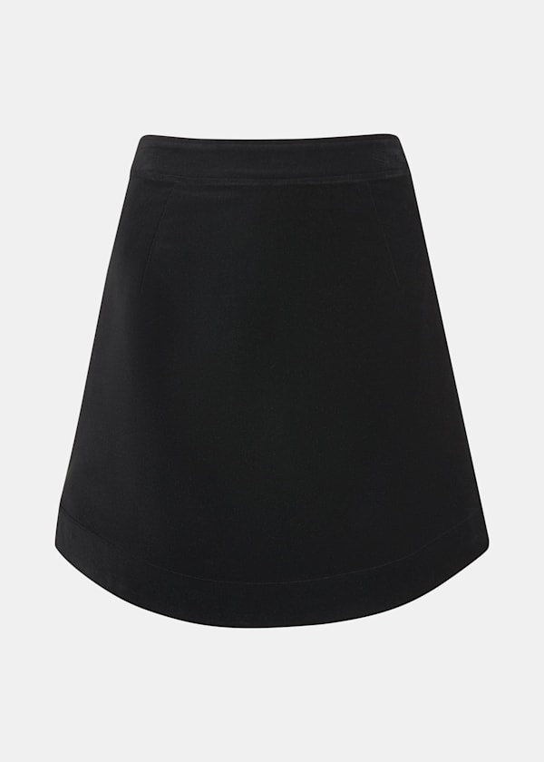 Black Velvet Curved Hem Mini Skirt