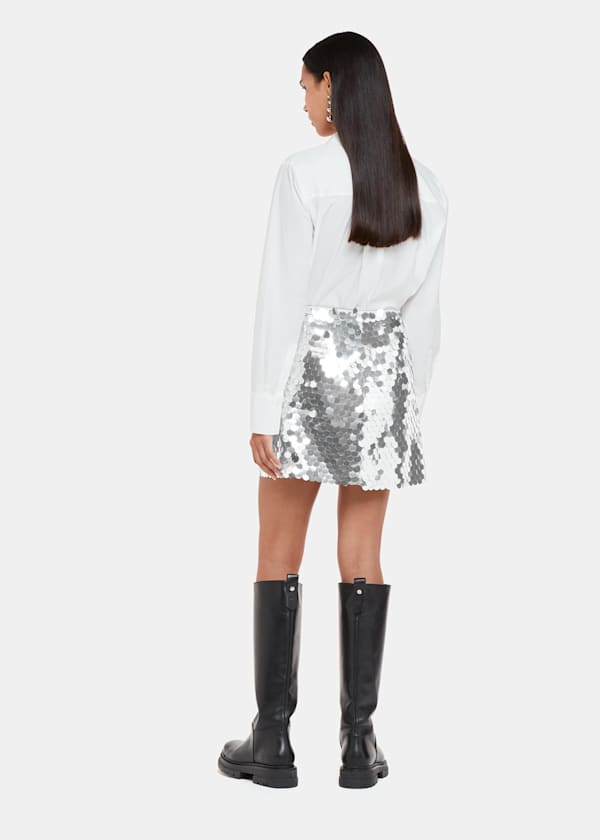 Silver Sequin Disc Mini Skirt