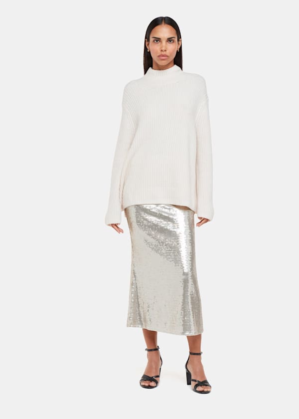 Silver Sequin Midi Skirt