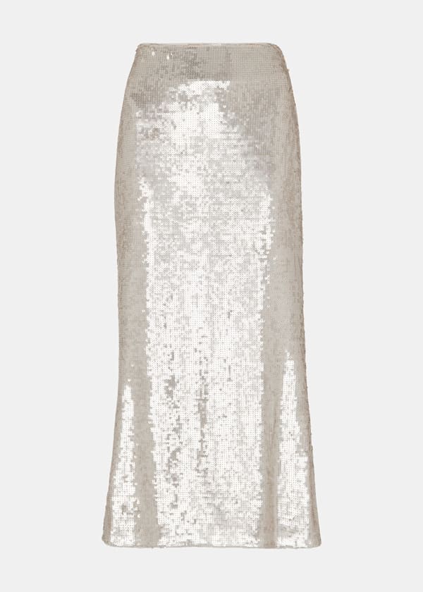 Silver Sequin Midi Skirt