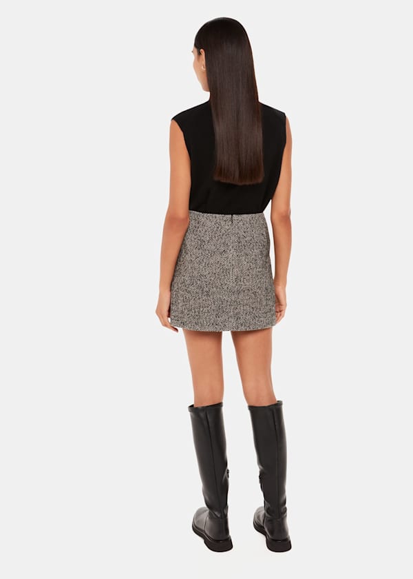 Brown Herringbone Wool Mini Skirt