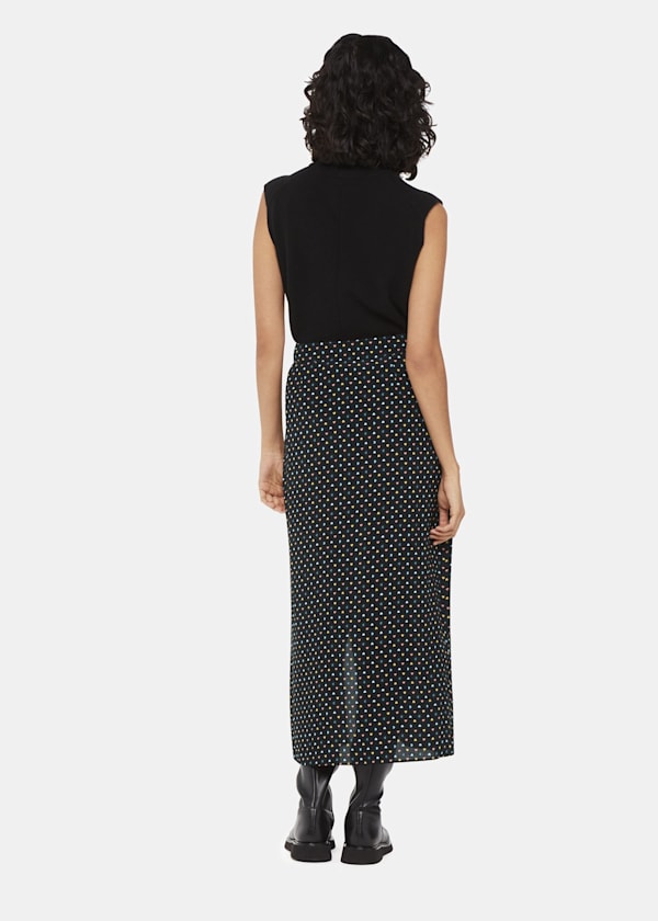 Black Scattered Hearts Midi Skirt