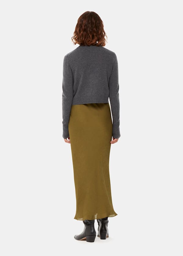 Khaki Satin Bias Cut Skirt