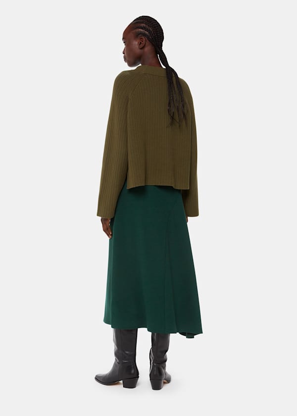 Forest Green Ottoman Rib Curved Hem Skirt