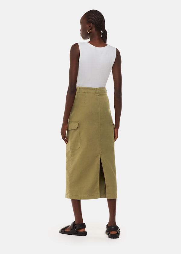 Khaki Tessa Cargo Midi Skirt