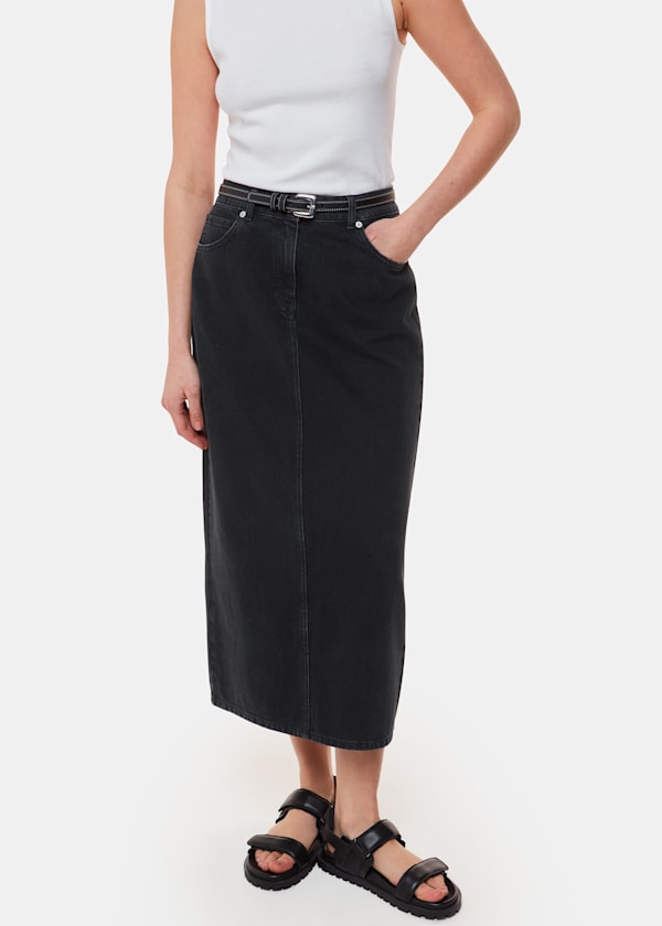 Straight Denim Midi Skirt