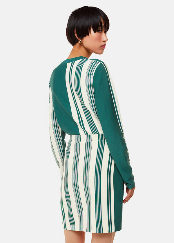 Green Vertical Stripe Knitted Skirt