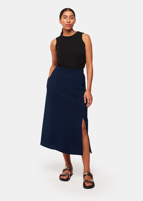 Navy Eva Elasticated Waist Skirt