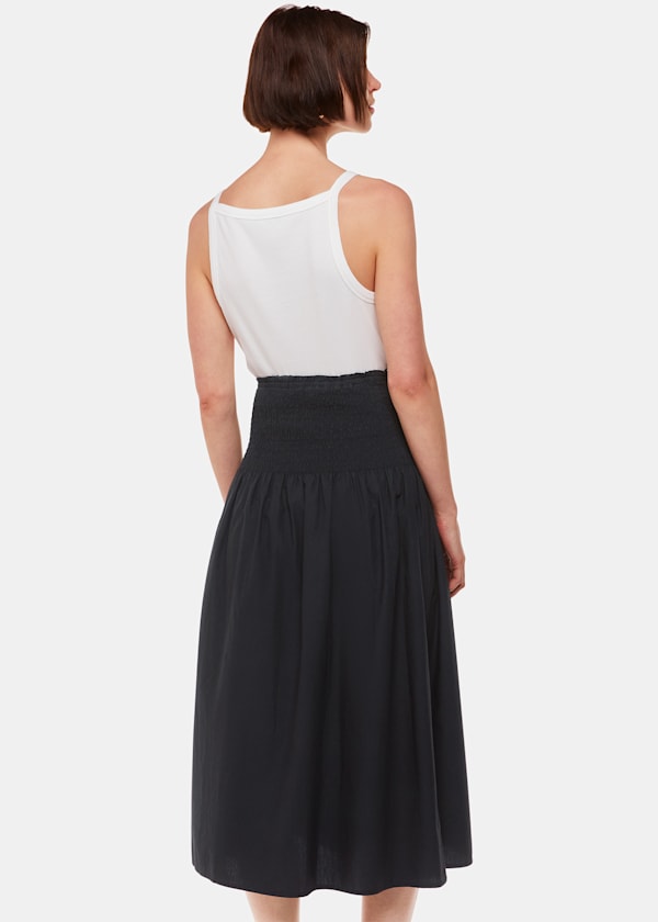 Black Louisa Smocked Midi Skirt