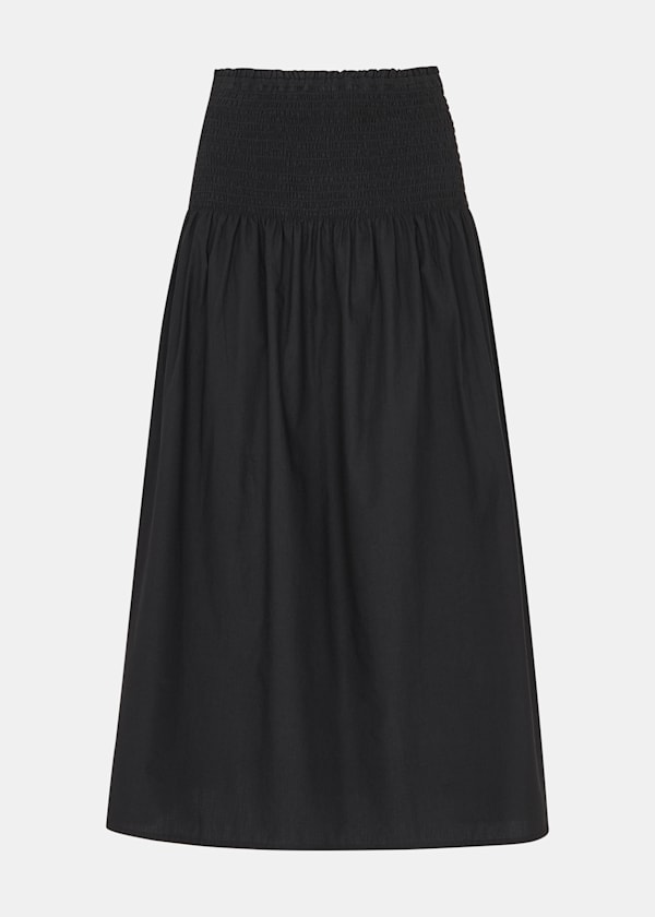 Black Louisa Smocked Midi Skirt