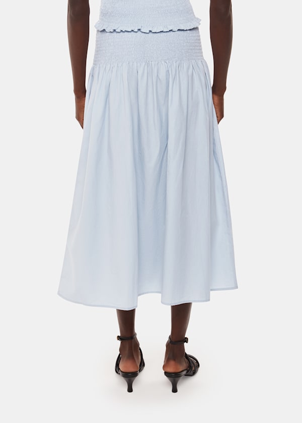 Blue Louisa Smocked Midi Skirt