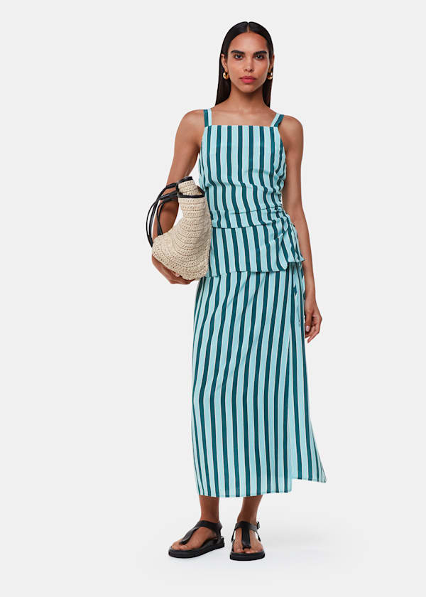 Teal Emily Tonal Stripe Midi Skirt
