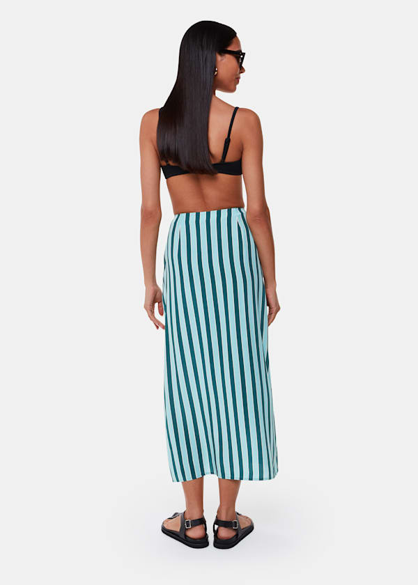 Teal Emily Tonal Stripe Midi Skirt