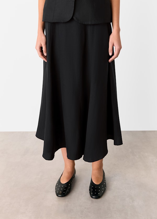 Black Helena Linen Blend Skirt