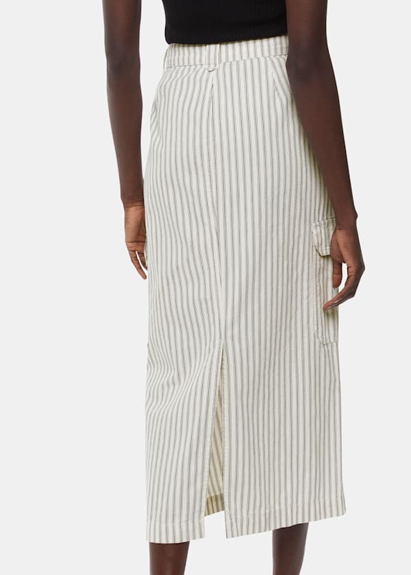 White Stripe Cargo Midi Skirt