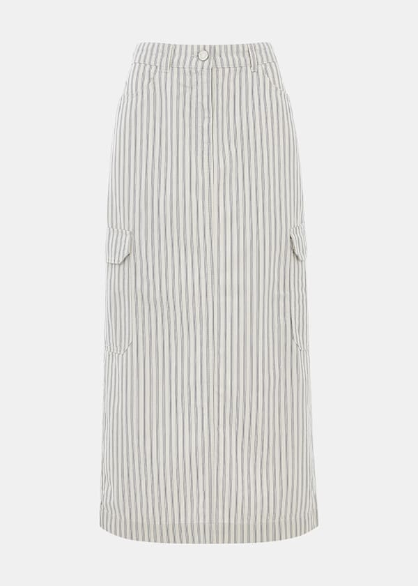 White Stripe Cargo Midi Skirt