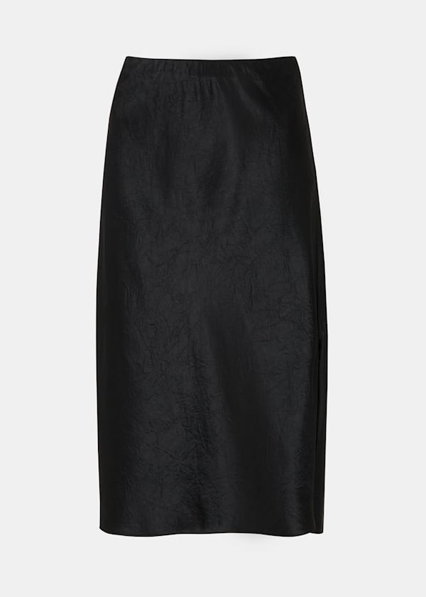 Black Satin Knee Length Skirt