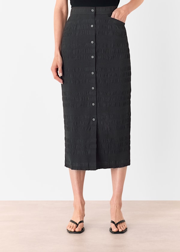 Black Sienna Plisse Midi Skirt