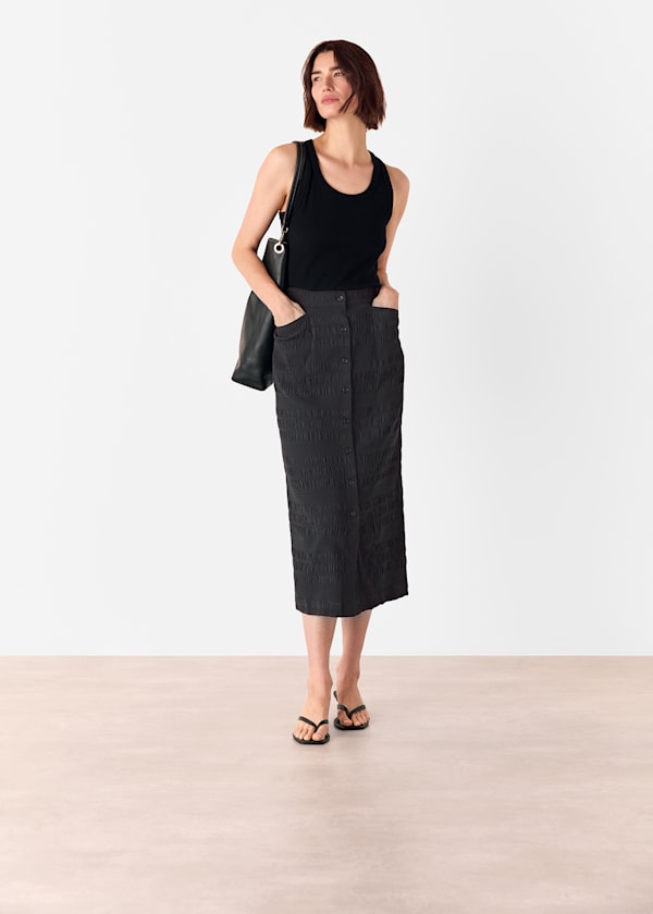 Black Sienna Plisse Midi Skirt