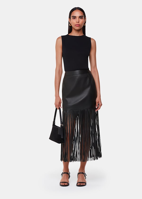 Leather Fringed Mini Skirt