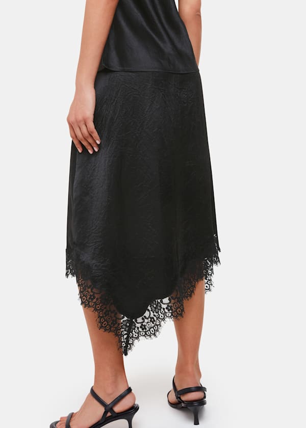 Black Lace Trim Midi Skirt