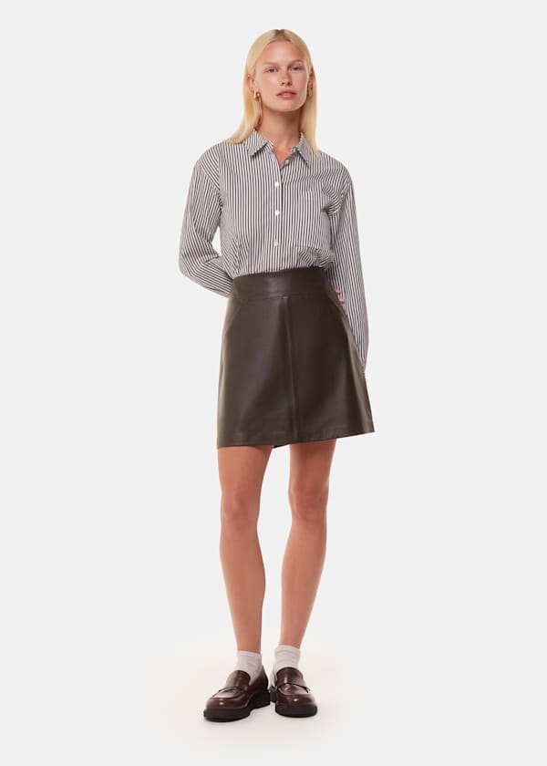Brown Leather A line Skirt