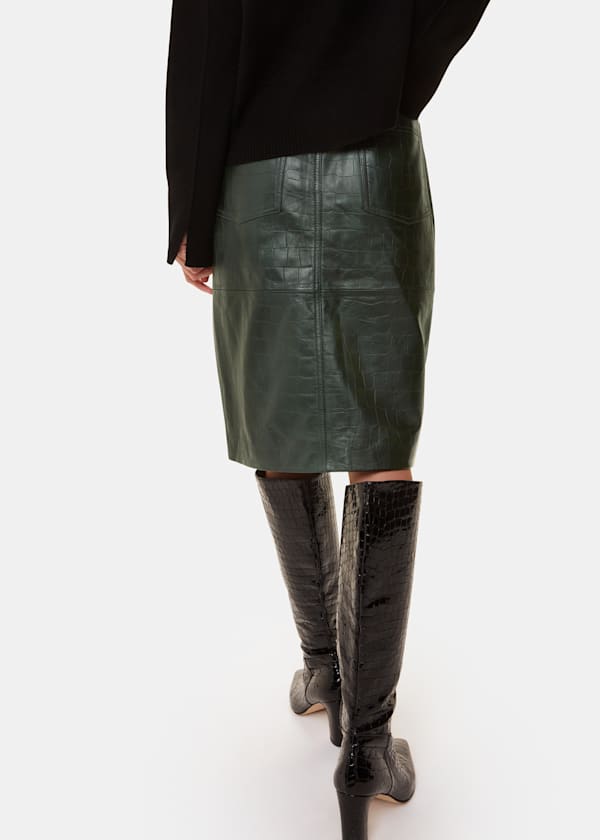 Dark Green Delia Croc Leather Skirt